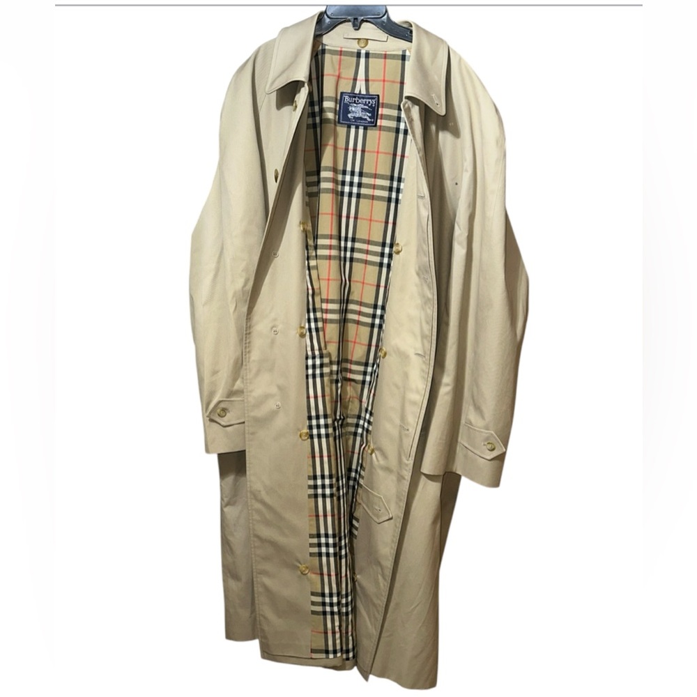 Burberry London Khaki Beige Trench Coat Nova Check Lining 50 Long Jacket